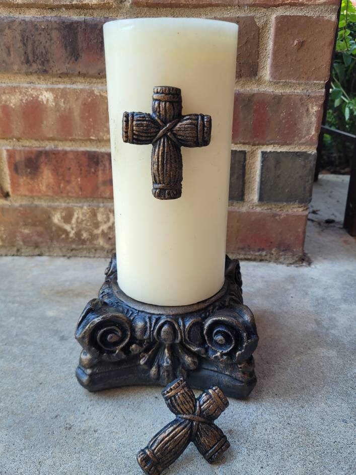 TWO Cross Candle Pins | PICK your COLOR | Tuscan Decor | Crosses for Candles | baptism Wedding| FleurDeLisJunkie | Pillar Candle decor