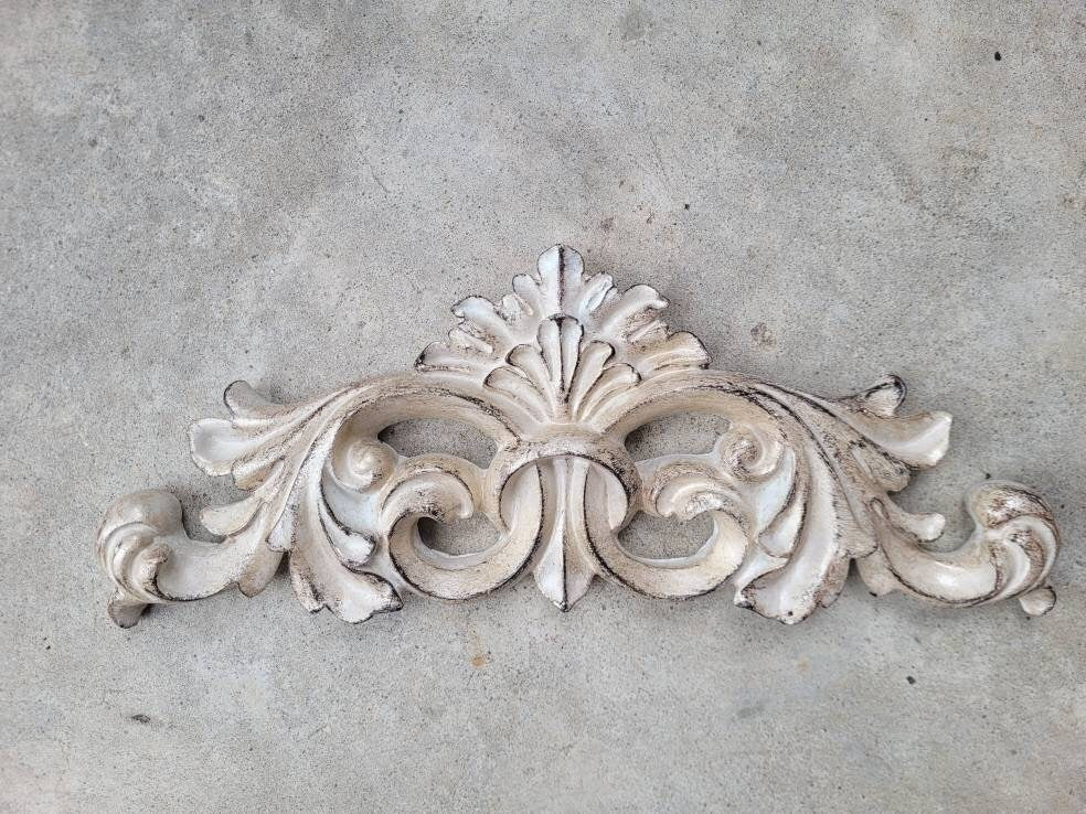 Fleur de Lis Topper Pediment Art. French New Orleans Decor, Scroll over door decor. Medieval Tuscan Old world wall hanging. Traditional