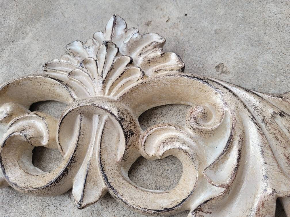 Fleur de Lis Topper Pediment Art. French New Orleans Decor, Scroll over door decor. Medieval Tuscan Old world wall hanging. Traditional