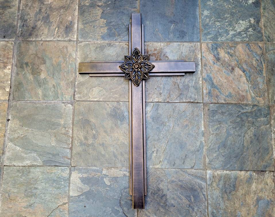 Large Iron Wall Cross. Handmade and hand painted. 36 inches tall. Original Design. PICK YOUR COLOR.