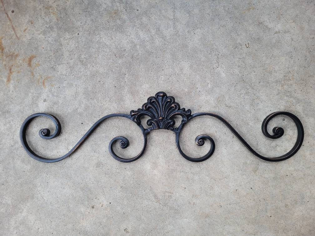 Cast Iron Steel Fleur de Lis Topper Pediment Metal Art. French New Orleans Decor, Scroll over door decor. PICK YOUR COLOR. Medieval Elegant