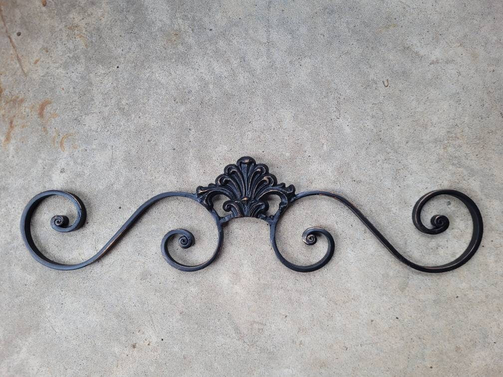 Cast Iron Steel Fleur de Lis Topper Pediment Metal Art. French New Orleans Decor, Scroll over door decor. PICK YOUR COLOR. Medieval Elegant