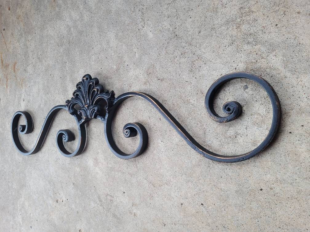 Cast Iron Steel Fleur de Lis Topper Pediment Metal Art. French New Orleans Decor, Scroll over door decor. PICK YOUR COLOR. Medieval Elegant