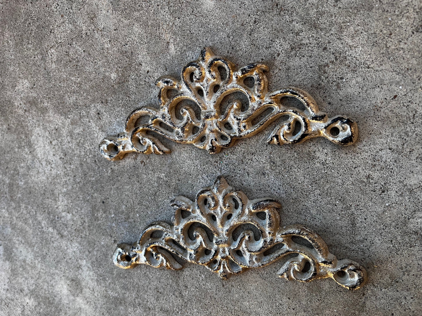 Two Cast Iron Scroll Toppers | PICK YOUR COLOR | Cabinet Hardware | Wall Plaques | Tuscan | Kitchen | Pediment | Bathroom