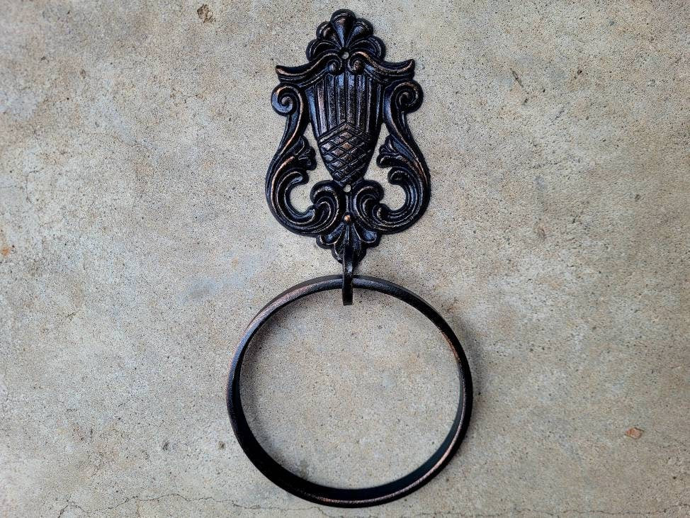 Shield Medieval Towel Ring PICK YOUR COLOR | Iron Towel Hanger | Metal Bathroom Fixture | Tuscan Old World Bath Hardware | Fleurdelisjunkie