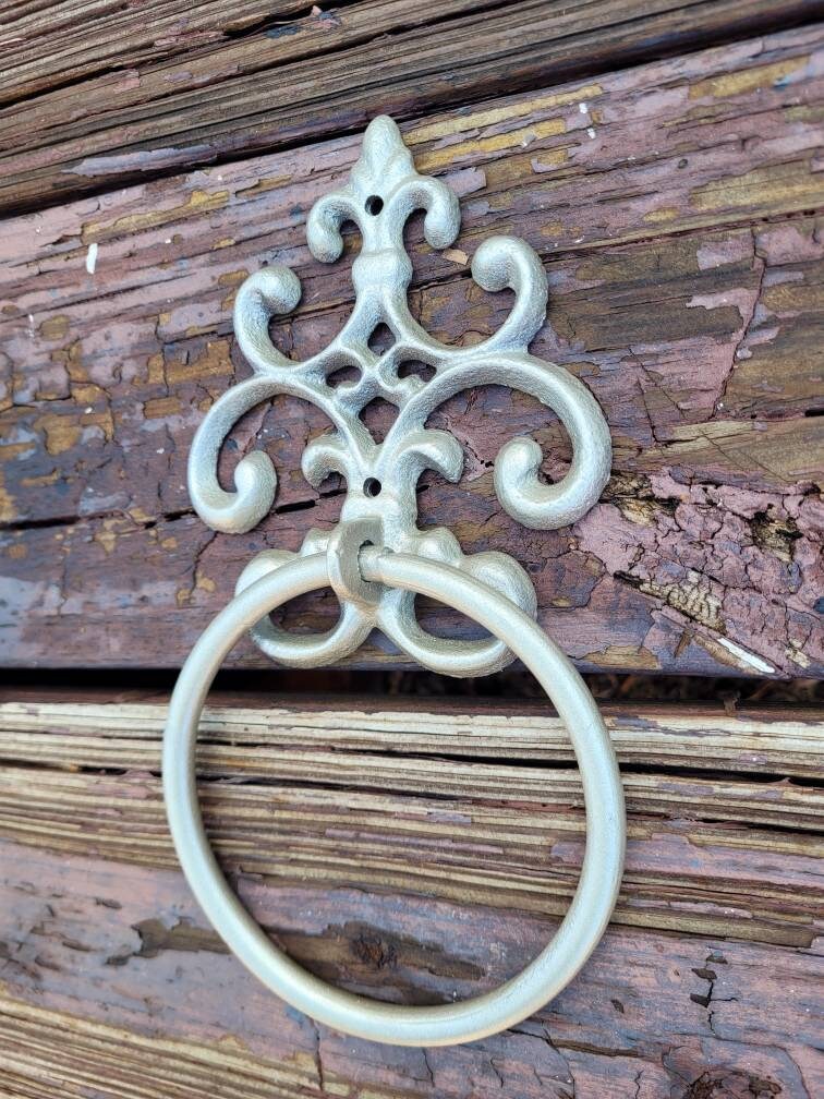 Scroll Towel Ring | Fleur De Lis Hand Towel Ring | Cast Iron Towel Ring | White Towel Hanger | Shabby Chic Bathroom | Fleurdelisjunkie