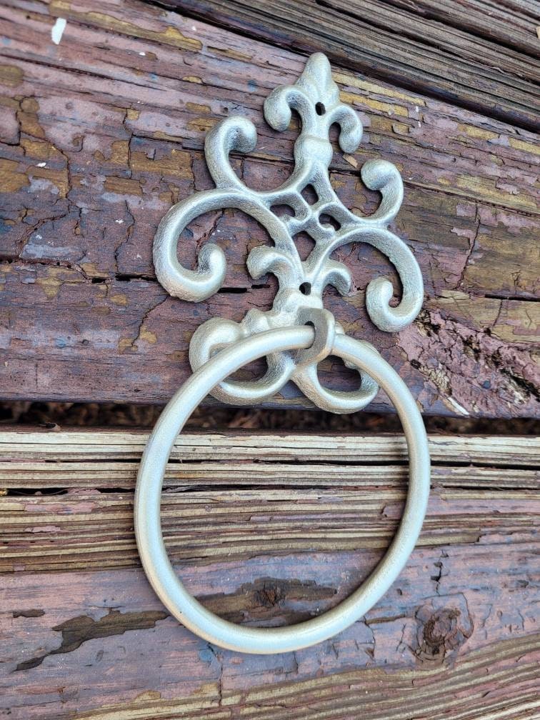 Scroll Towel Ring | Fleur De Lis Hand Towel Ring | Cast Iron Towel Ring | White Towel Hanger | Shabby Chic Bathroom | Fleurdelisjunkie