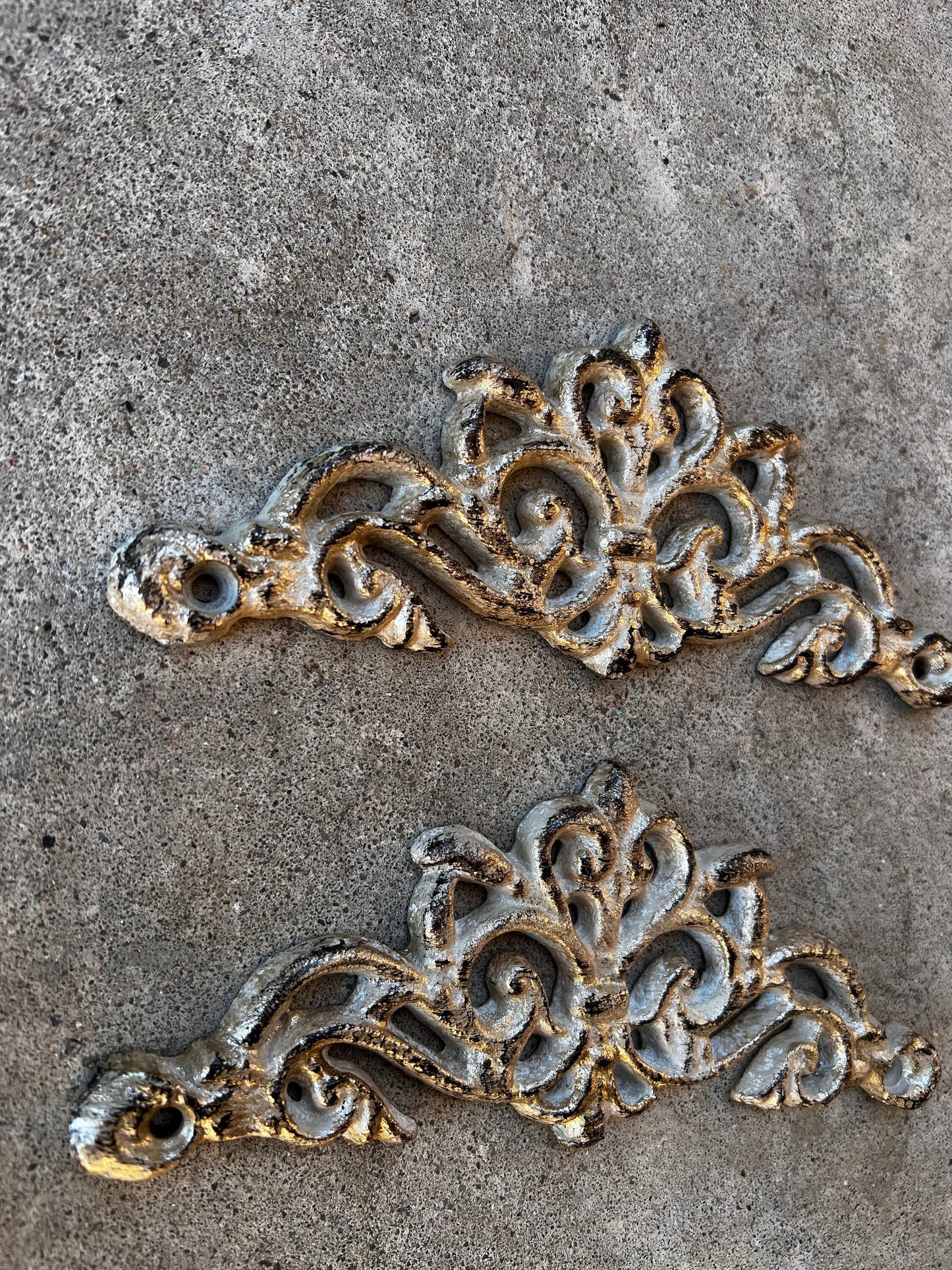 Two Cast Iron Scroll Toppers | PICK YOUR COLOR | Cabinet Hardware | Wall Plaques | Tuscan | Kitchen | Pediment | Bathroom