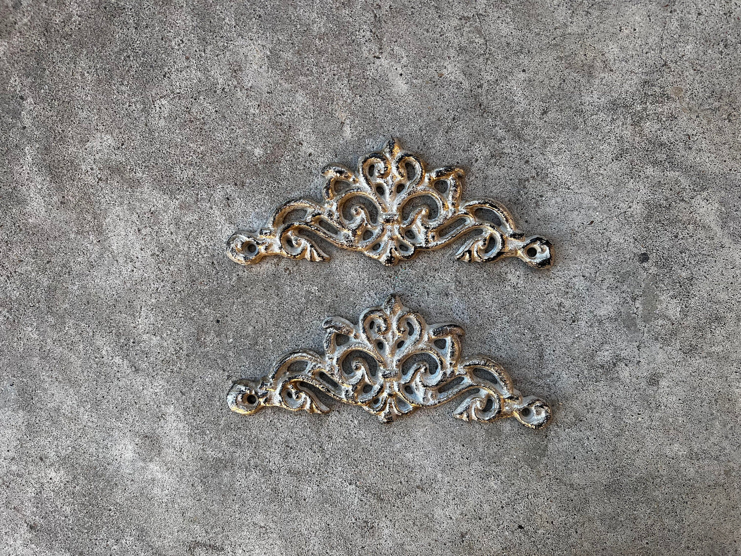 Two Cast Iron Scroll Toppers | PICK YOUR COLOR | Cabinet Hardware | Wall Plaques | Tuscan | Kitchen | Pediment | Bathroom