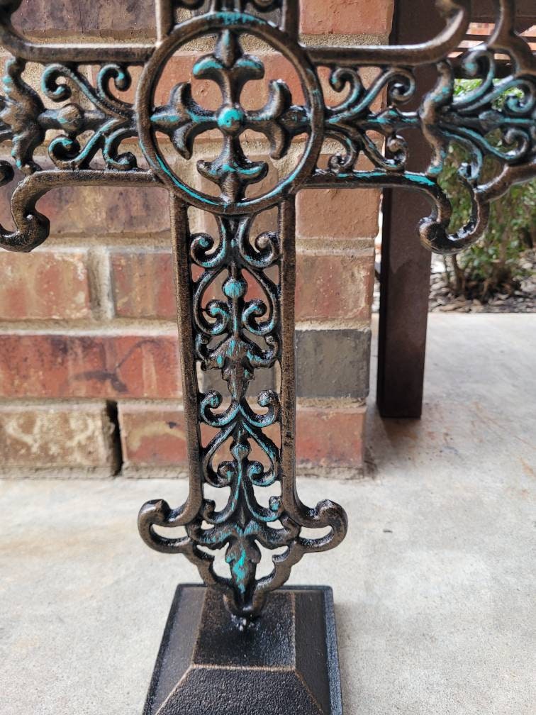 Standing Cross | PICK YOUR COLOR | Ornate Cross | Metal Cross | Handmade Cross | Tabletop Decor Rustic Cross | FleurDeLisJunkie