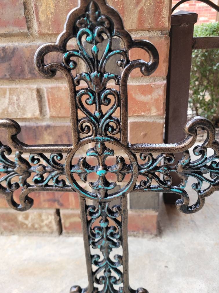 Standing Cross | PICK YOUR COLOR | Ornate Cross | Metal Cross | Handmade Cross | Tabletop Decor Rustic Cross | FleurDeLisJunkie