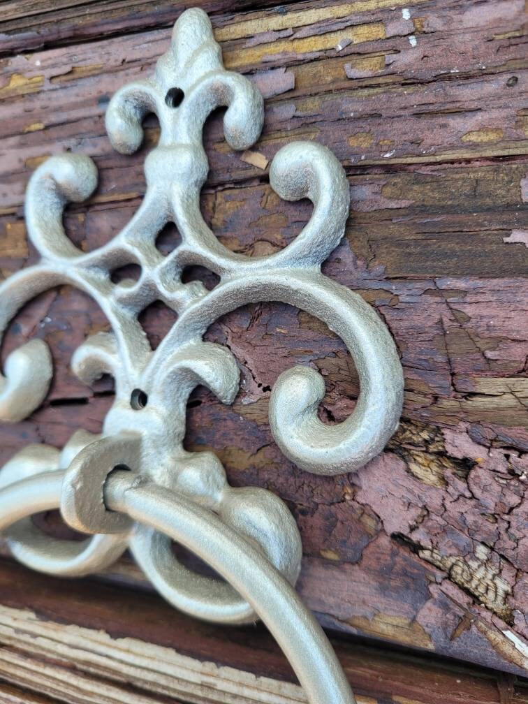 Scroll Towel Ring | Fleur De Lis Hand Towel Ring | Cast Iron Towel Ring | White Towel Hanger | Shabby Chic Bathroom | Fleurdelisjunkie