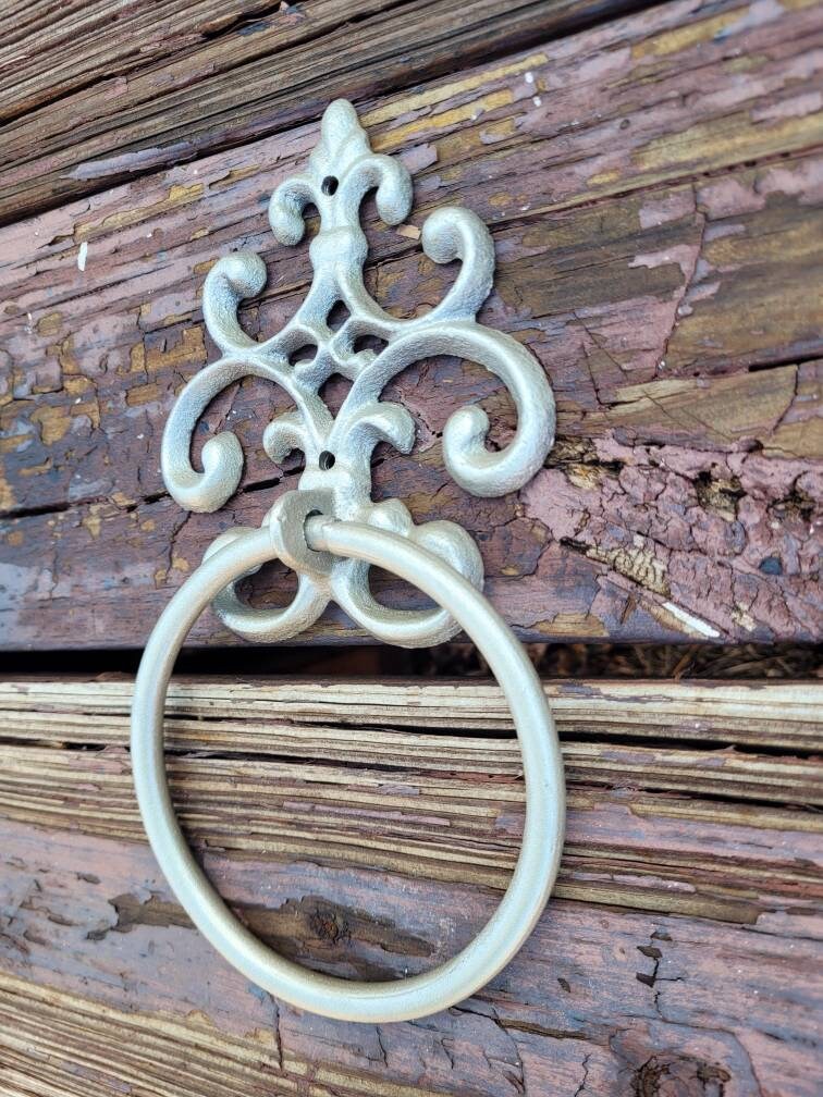 Scroll Towel Ring | Fleur De Lis Hand Towel Ring | Cast Iron Towel Ring | White Towel Hanger | Shabby Chic Bathroom | Fleurdelisjunkie