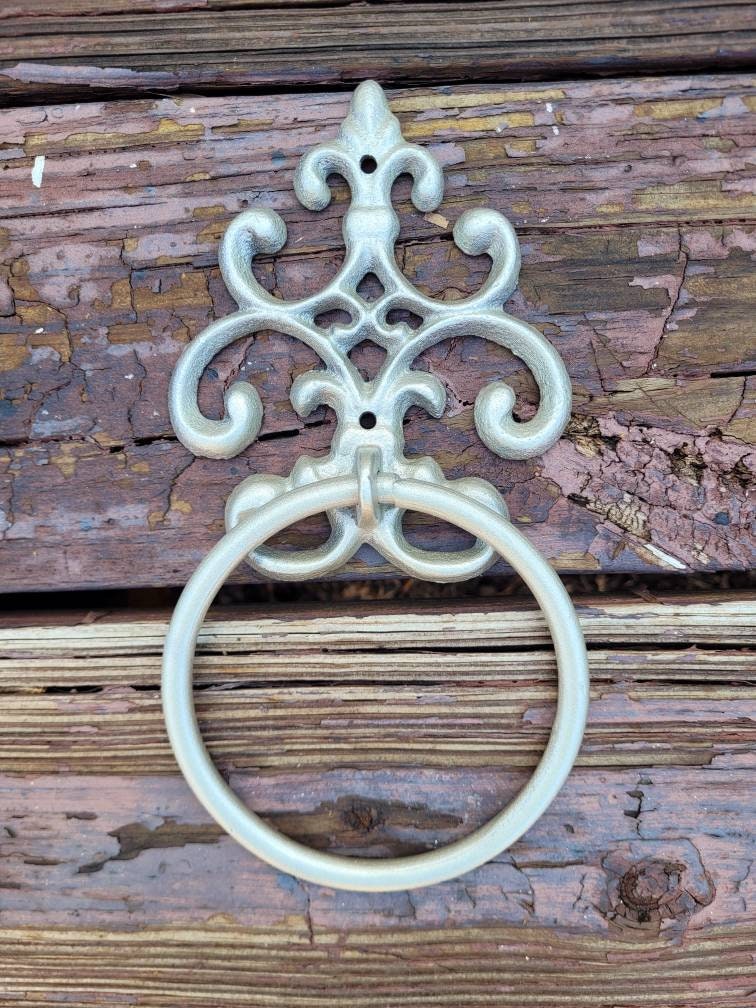 Scroll Towel Ring | Fleur De Lis Hand Towel Ring | Cast Iron Towel Ring | White Towel Hanger | Shabby Chic Bathroom | Fleurdelisjunkie