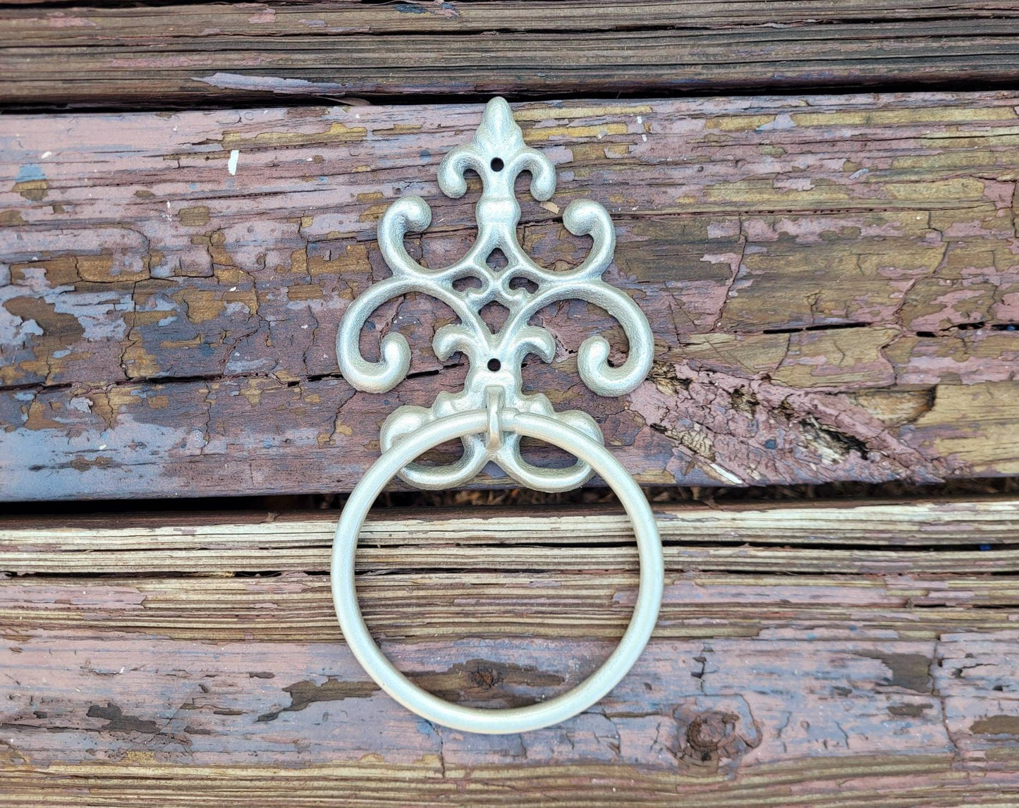 Scroll Towel Ring | Fleur De Lis Hand Towel Ring | Cast Iron Towel Ring | White Towel Hanger | Shabby Chic Bathroom | Fleurdelisjunkie