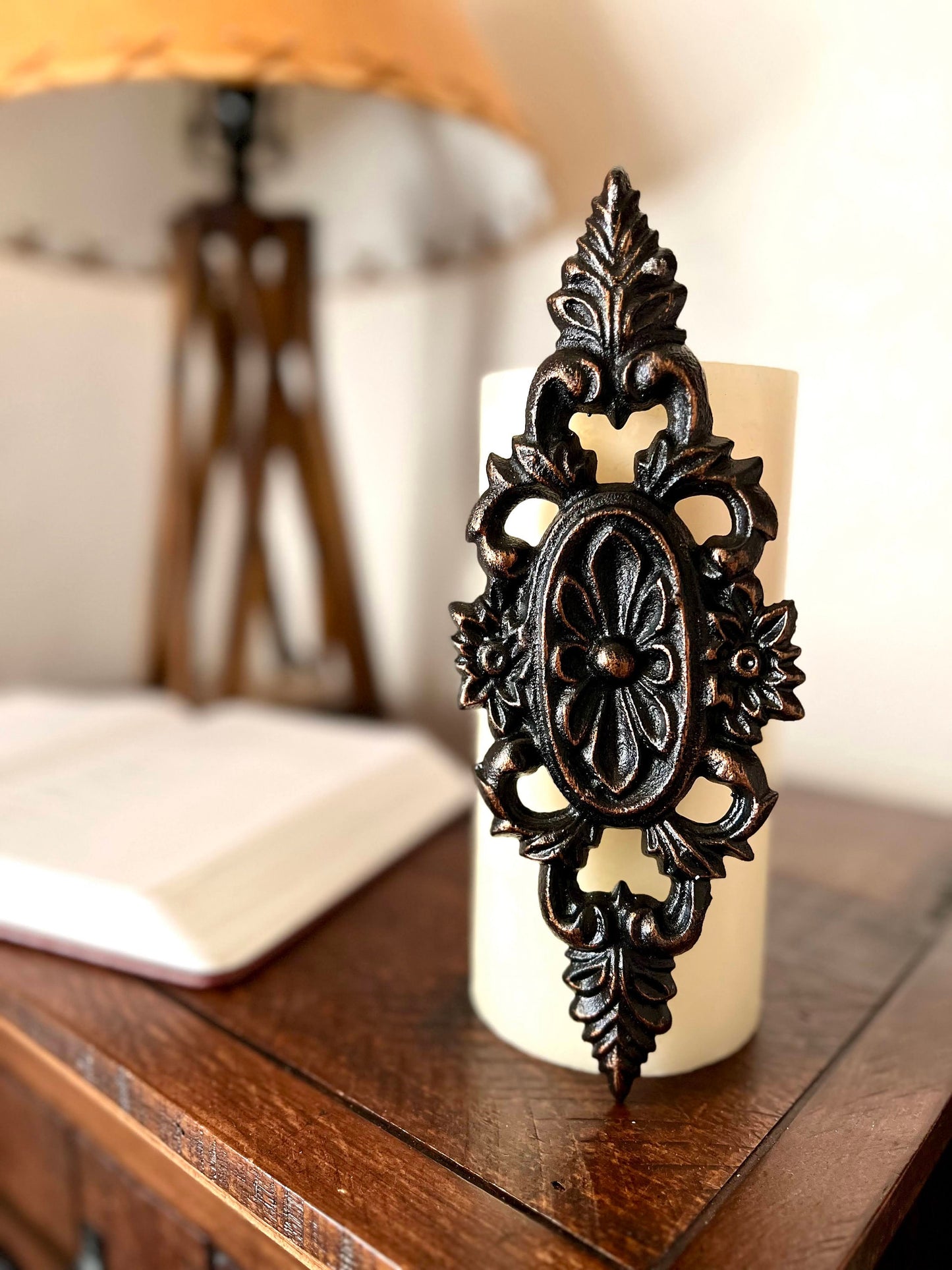 Medallion Candle Pin for Pillar Candles. PICK YOUR COLOR. Tuscan Old World Hacienda Iron Home Decor - Handmade - French Country Victorian