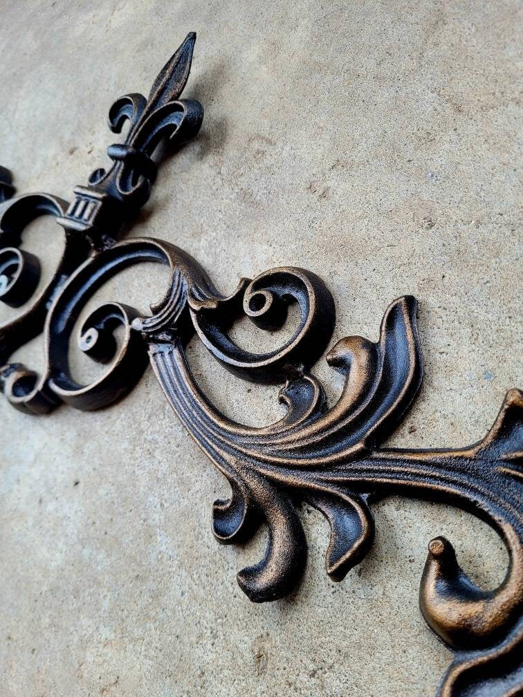 24.25 " Cast Iron Fleur de Lis Topper | PICK YOUR COLOR | Pediment | French | Wall Plaque | Valance | Old World | Tuscan | Metal Art