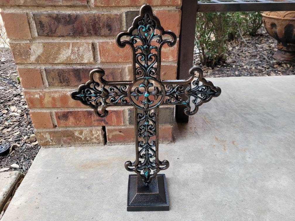 Standing Cross | PICK YOUR COLOR | Ornate Cross | Metal Cross | Handmade Cross | Tabletop Decor Rustic Cross | FleurDeLisJunkie