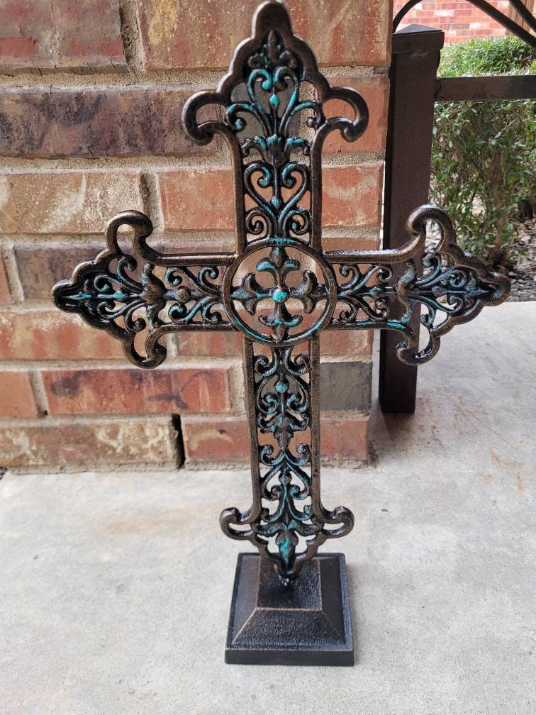 Standing Cross | PICK YOUR COLOR | Ornate Cross | Metal Cross | Handmade Cross | Tabletop Decor Rustic Cross | FleurDeLisJunkie