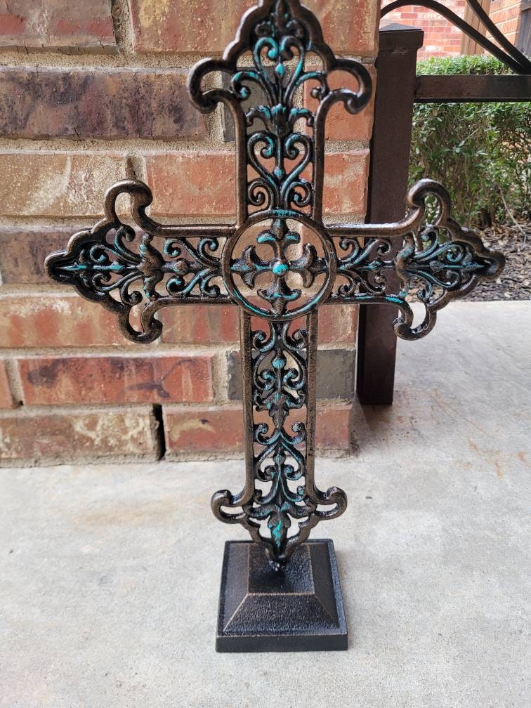 Standing Cross | PICK YOUR COLOR | Ornate Cross | Metal Cross | Handmade Cross | Tabletop Decor Rustic Cross | FleurDeLisJunkie
