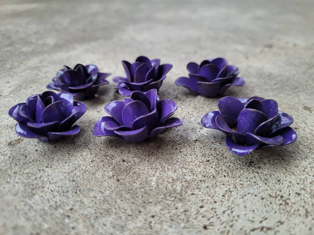 Mini Metal Roses | Set of 6 | Rose | Purple| Rustic | steel | FleurDeLisJunkie | Supplies DIY | craft supplies for picture frames