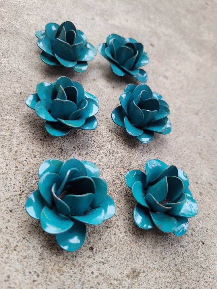 Mini Metal Roses | Set of 6 | Rose | Rustic | Turquoise | Steel | FleurDeLisJunkie | Supplies Victorian | craft supplies for picture frames