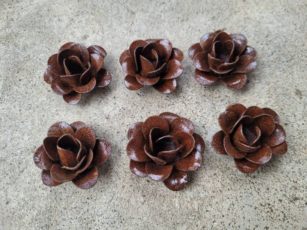Mini Metal Rusty Roses | Set of 6 | Rose | Rustic | steel | Rust FleurDeLisJunkie | Supplies Victorian | craft supplies for picture frames