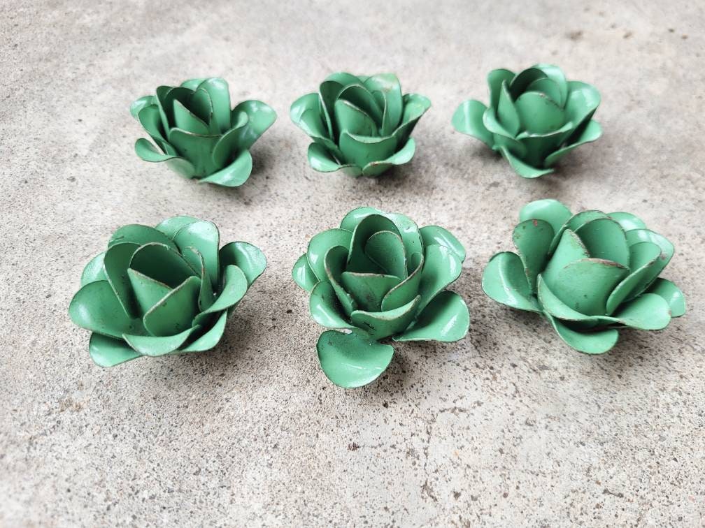 Small Metal Roses | Set of 6 | Light green | Rustic | Farmhouse | FREE USA SHIPPING | FleurDeLisJunkie | Supplies | Western | craft supplies