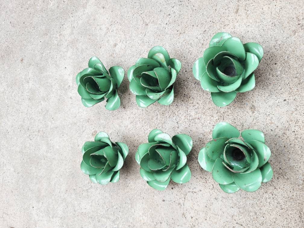 Small Metal Roses | Set of 6 | Light green | Rustic | Farmhouse | FREE USA SHIPPING | FleurDeLisJunkie | Supplies | Western | craft supplies