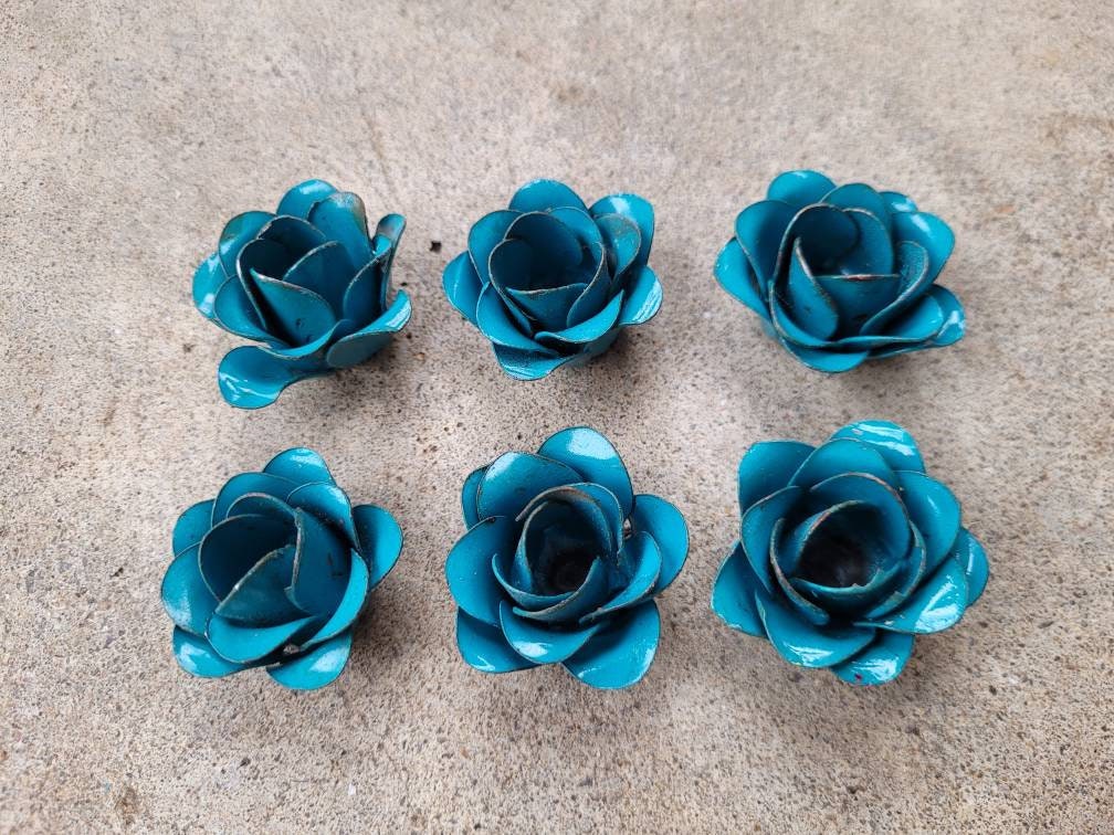 Small Metal Roses | Set of 6 | Turquoise | Rustic | Farmhouse | FREE USA SHIPPING | FleurDeLisJunkie | Supplies | Western | craft supplies
