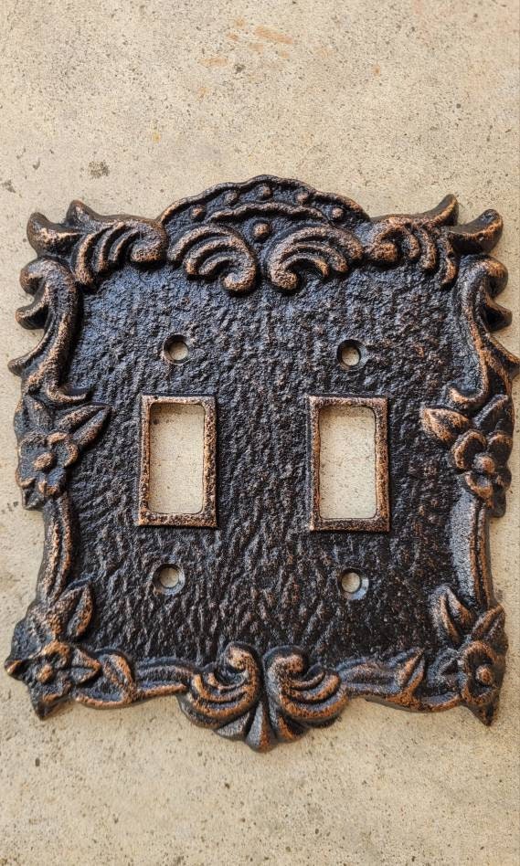 Ornate Double Toggle Light Switch Plate, PICK YOUR COLOR, Bathroom Wall Decor. Two Toggle Cast Iron Switch Plate Cover for Rustic Home Decor