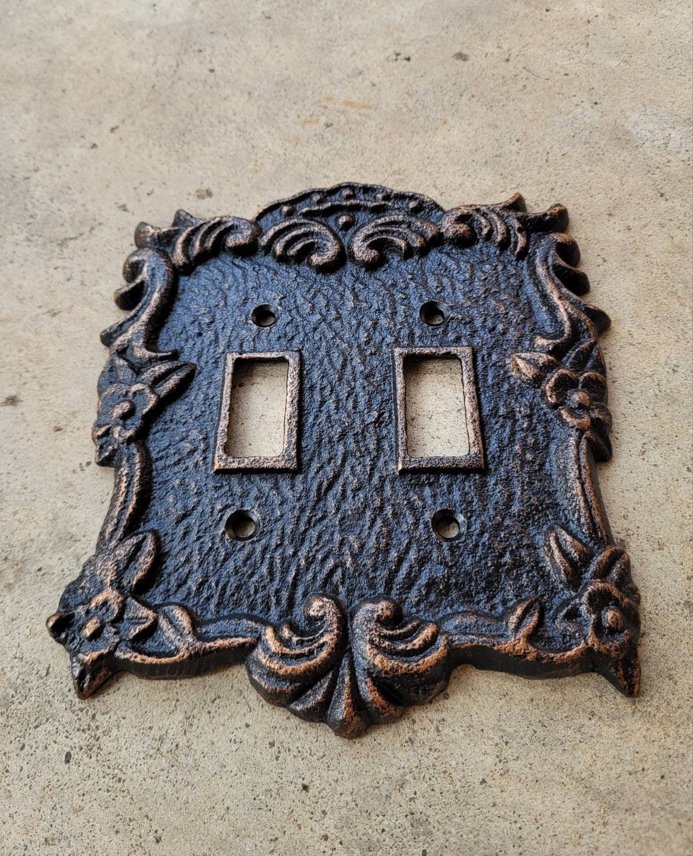 Ornate Double Toggle Light Switch Plate, PICK YOUR COLOR, Bathroom Wall Decor. Two Toggle Cast Iron Switch Plate Cover for Rustic Home Decor