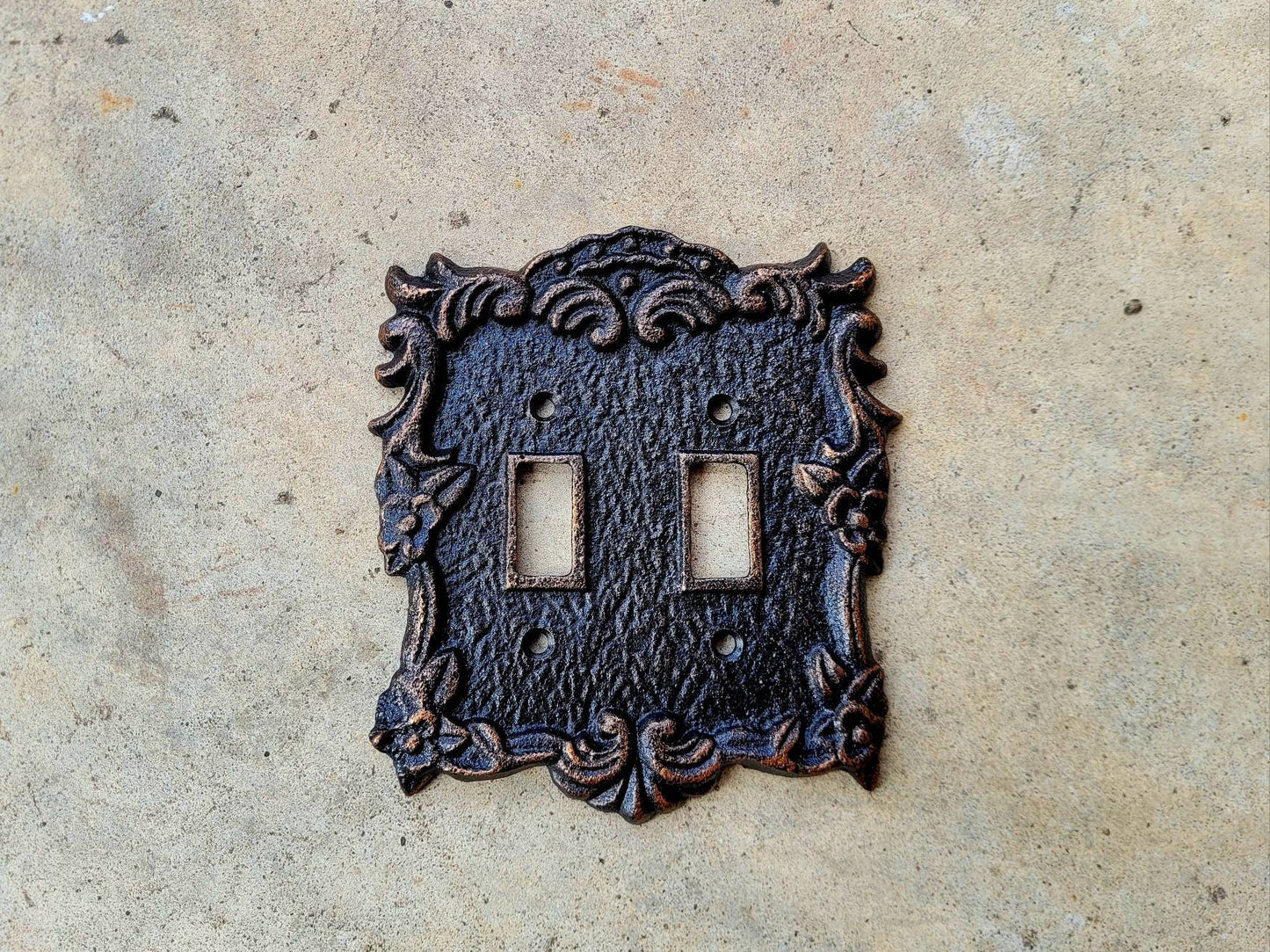 Ornate Double Toggle Light Switch Plate, PICK YOUR COLOR, Bathroom Wall Decor. Two Toggle Cast Iron Switch Plate Cover for Rustic Home Decor