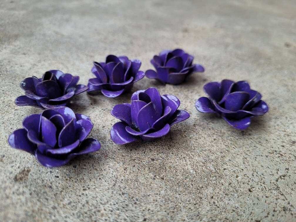 Mini Metal Roses | Set of 6 | Rose | Purple| Rustic | steel | FleurDeLisJunkie | Supplies DIY | craft supplies for picture frames