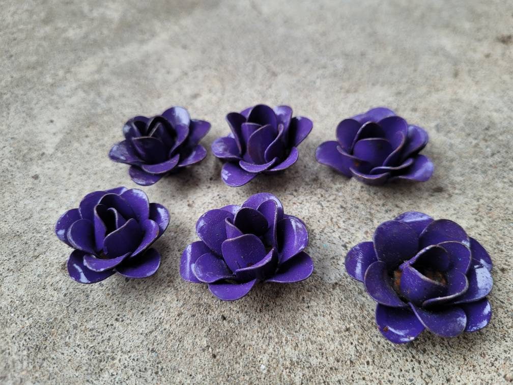 Mini Metal Roses | Set of 6 | Rose | Purple| Rustic | steel | FleurDeLisJunkie | Supplies DIY | craft supplies for picture frames