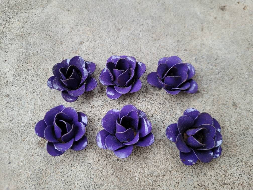 Mini Metal Roses | Set of 6 | Rose | Purple| Rustic | steel | FleurDeLisJunkie | Supplies DIY | craft supplies for picture frames