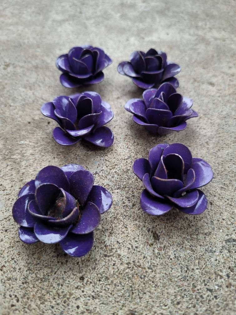 Mini Metal Roses | Set of 6 | Rose | Purple| Rustic | steel | FleurDeLisJunkie | Supplies DIY | craft supplies for picture frames