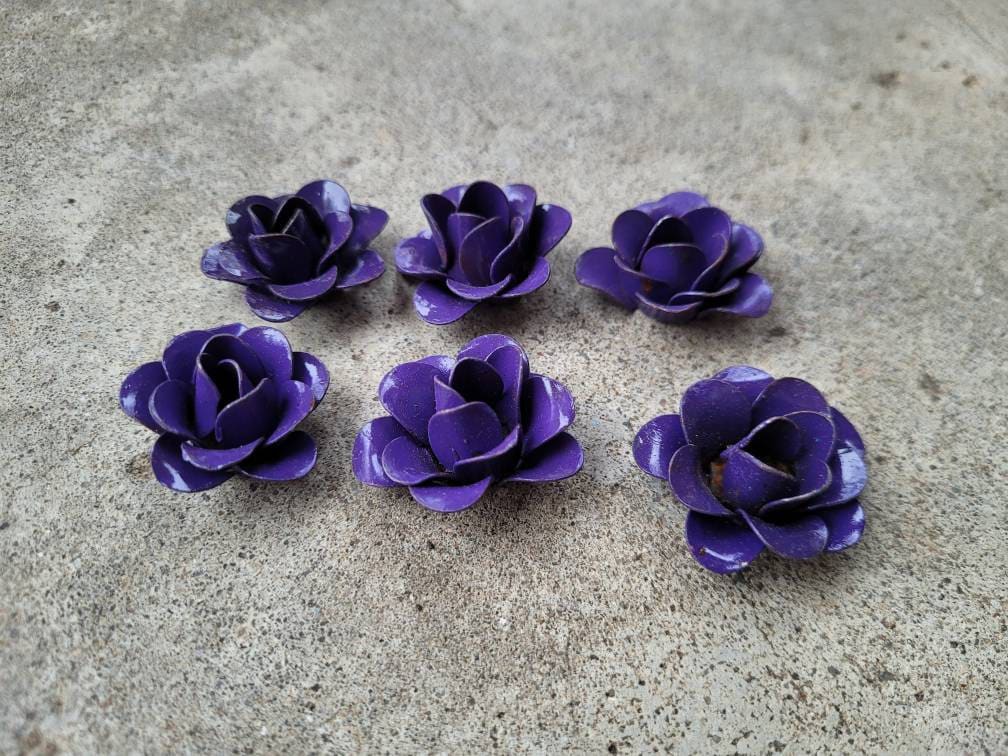 Mini Metal Roses | Set of 6 | Rose | Purple| Rustic | steel | FleurDeLisJunkie | Supplies DIY | craft supplies for picture frames