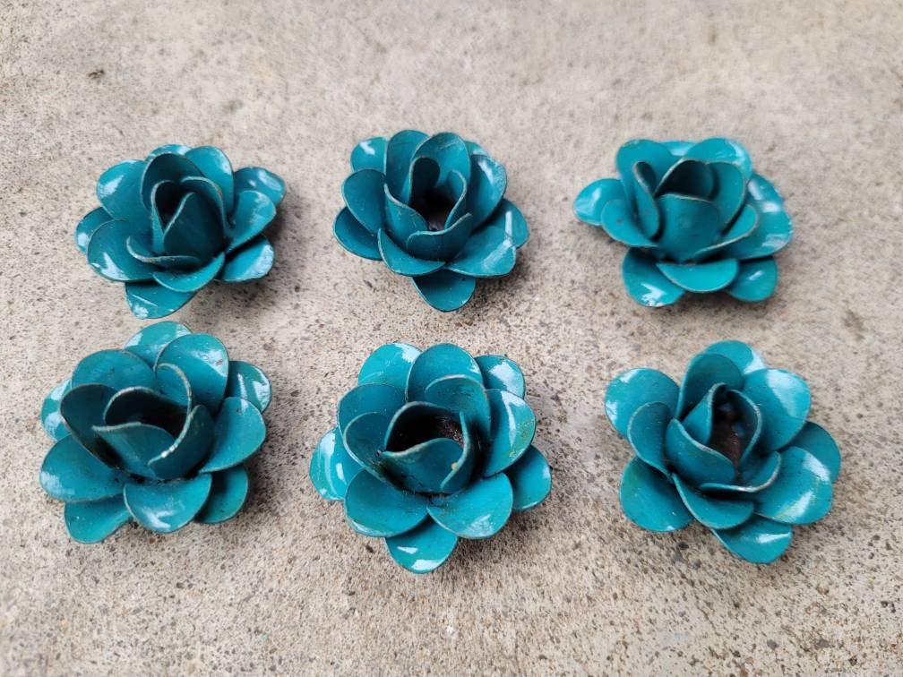 Mini Metal Roses | Set of 6 | Rose | Rustic | Turquoise | Steel | FleurDeLisJunkie | Supplies Victorian | craft supplies for picture frames