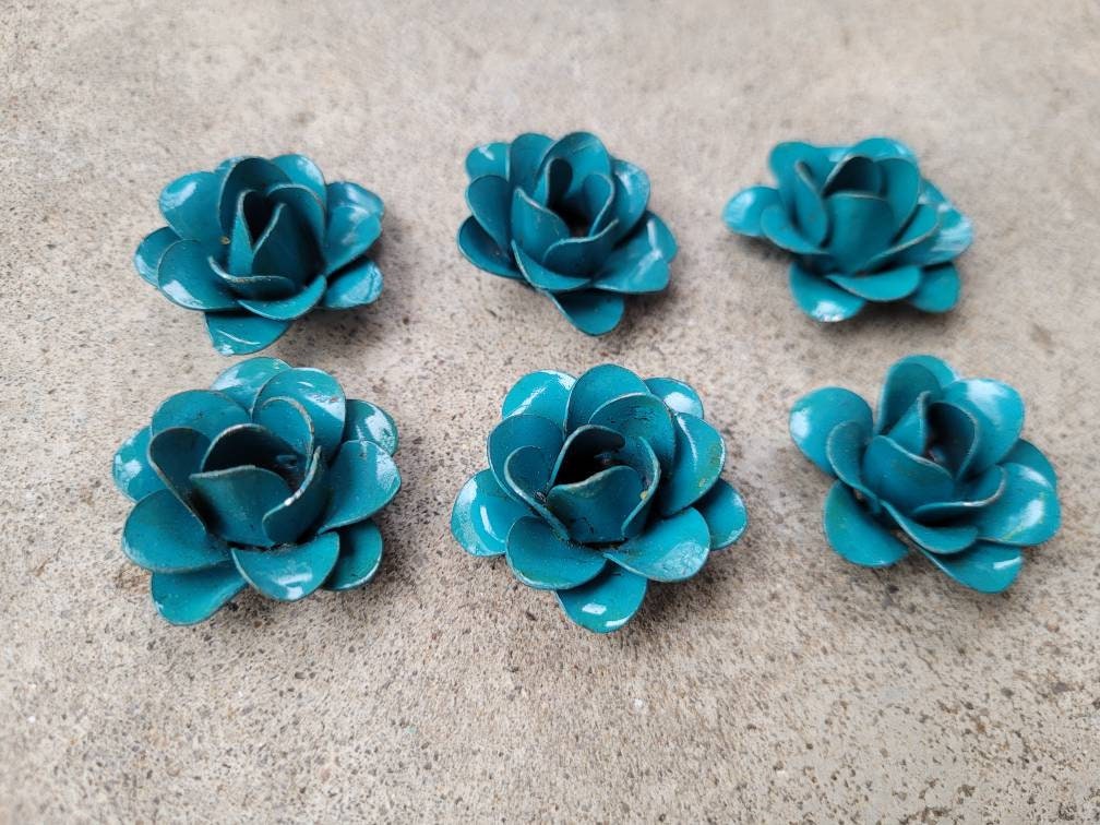 Mini Metal Roses | Set of 6 | Rose | Rustic | Turquoise | Steel | FleurDeLisJunkie | Supplies Victorian | craft supplies for picture frames