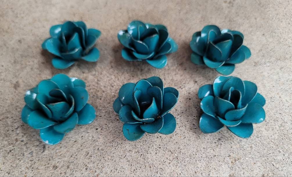 Mini Metal Roses | Set of 6 | Rose | Rustic | Turquoise | Steel | FleurDeLisJunkie | Supplies Victorian | craft supplies for picture frames