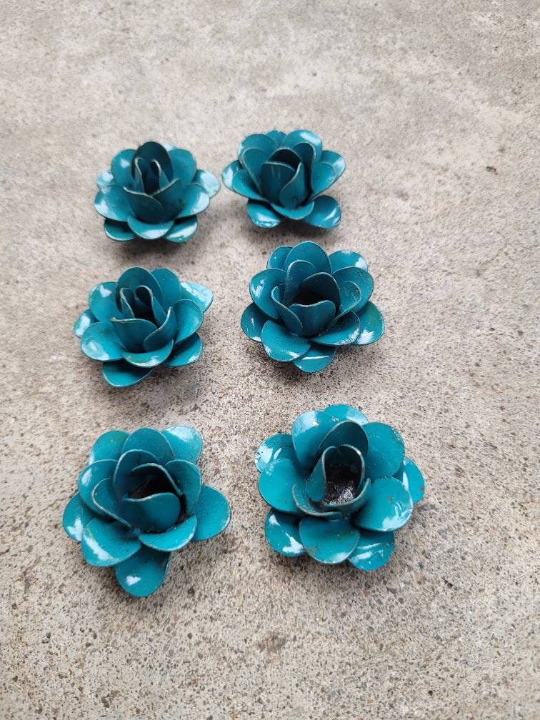 Mini Metal Roses | Set of 6 | Rose | Rustic | Turquoise | Steel | FleurDeLisJunkie | Supplies Victorian | craft supplies for picture frames