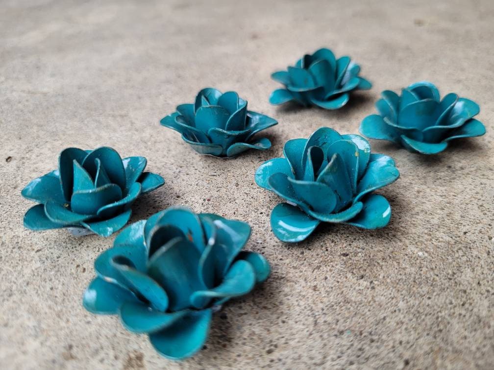 Mini Metal Roses | Set of 6 | Rose | Rustic | Turquoise | Steel | FleurDeLisJunkie | Supplies Victorian | craft supplies for picture frames
