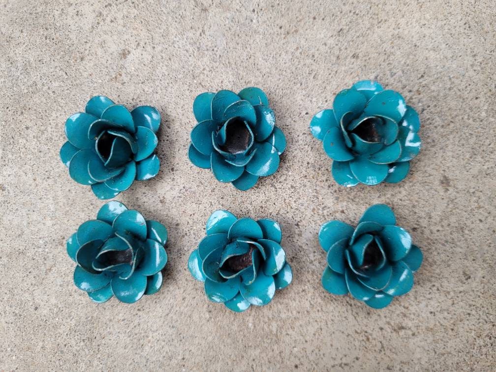Mini Metal Roses | Set of 6 | Rose | Rustic | Turquoise | Steel | FleurDeLisJunkie | Supplies Victorian | craft supplies for picture frames
