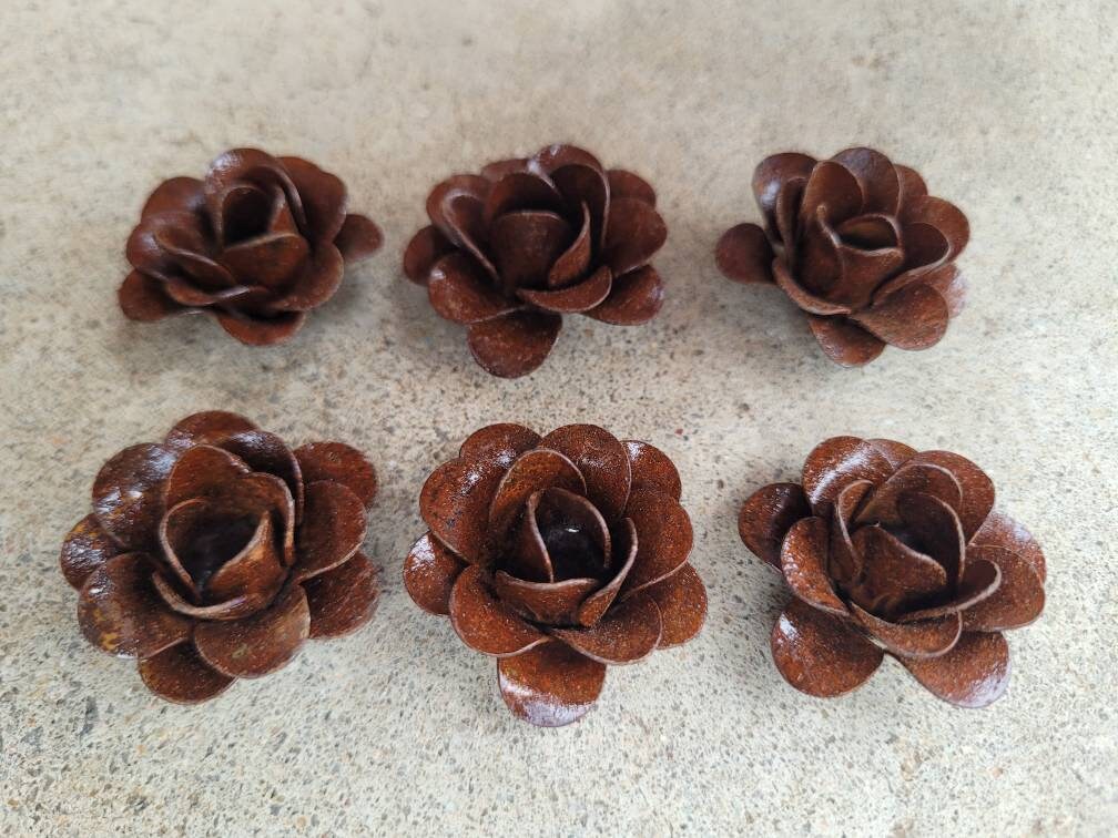 Mini Metal Rusty Roses | Set of 6 | Rose | Rustic | steel | Rust FleurDeLisJunkie | Supplies Victorian | craft supplies for picture frames