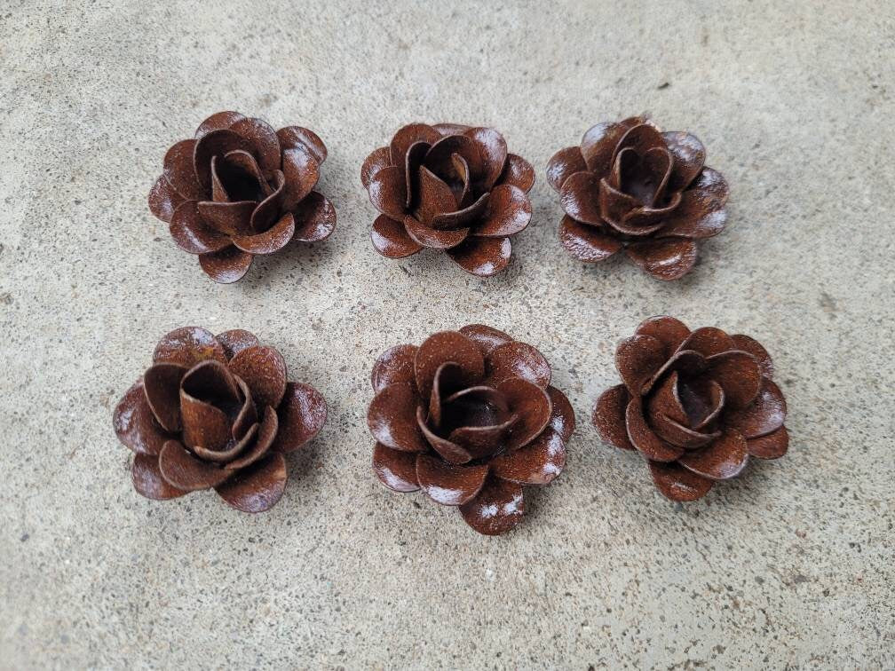Mini Metal Rusty Roses | Set of 6 | Rose | Rustic | steel | Rust FleurDeLisJunkie | Supplies Victorian | craft supplies for picture frames