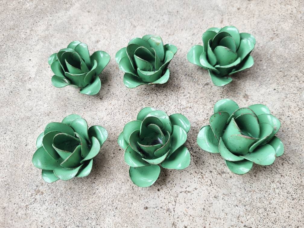 Small Metal Roses | Set of 6 | Light green | Rustic | Farmhouse | FREE USA SHIPPING | FleurDeLisJunkie | Supplies | Western | craft supplies