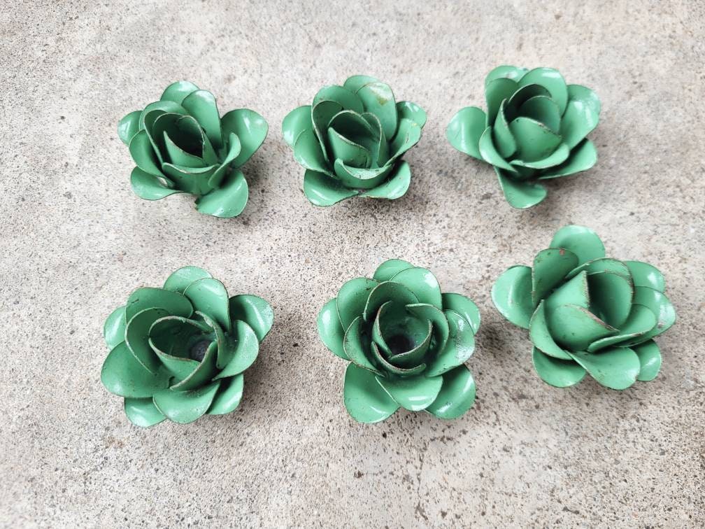 Small Metal Roses | Set of 6 | Light green | Rustic | Farmhouse | FREE USA SHIPPING | FleurDeLisJunkie | Supplies | Western | craft supplies