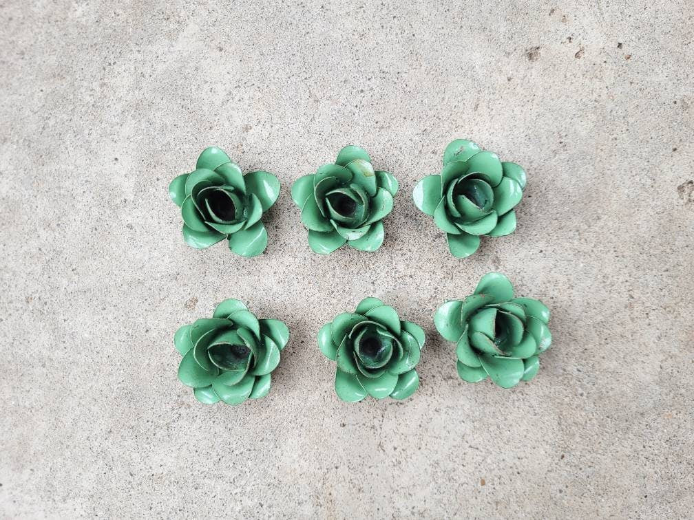 Small Metal Roses | Set of 6 | Light green | Rustic | Farmhouse | FREE USA SHIPPING | FleurDeLisJunkie | Supplies | Western | craft supplies