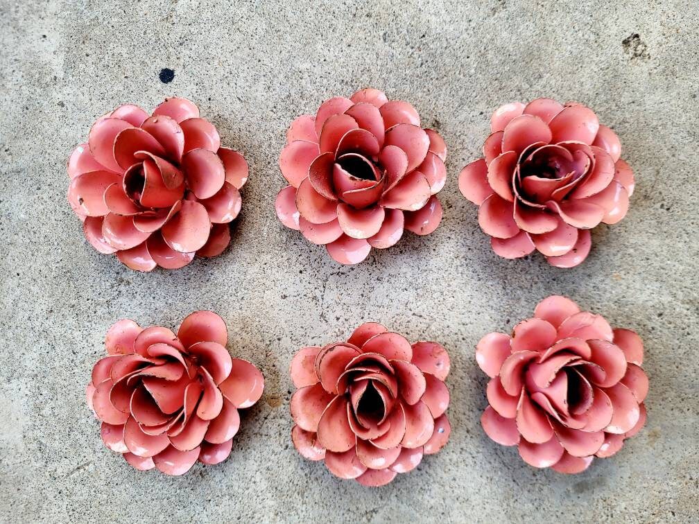 Small Metal Roses | Set of 6 | Pink Roses | Farmhouse | FREE USA SHIPPING | FleurDeLisJunkie | Supplies | Western | Craft supplies | Iron